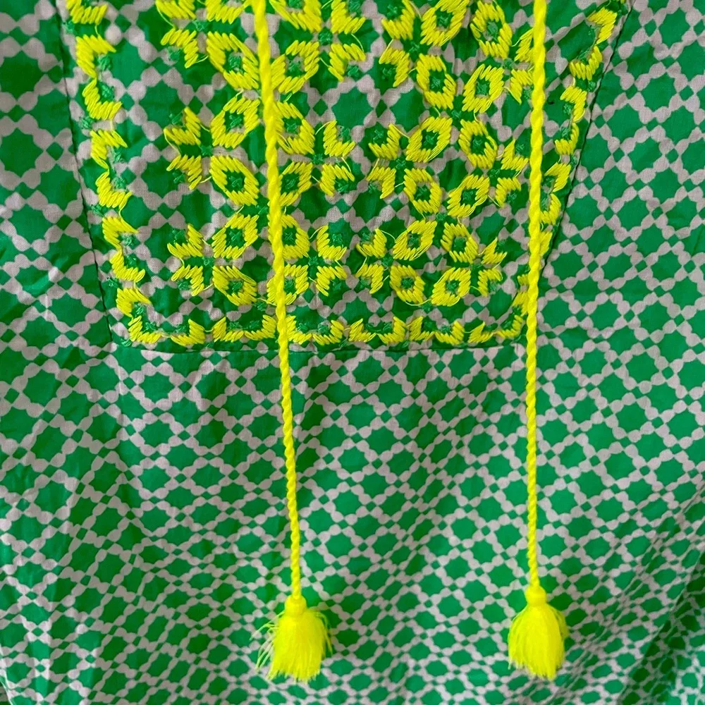 J. Crew Green and Yellow Patterned Blouse